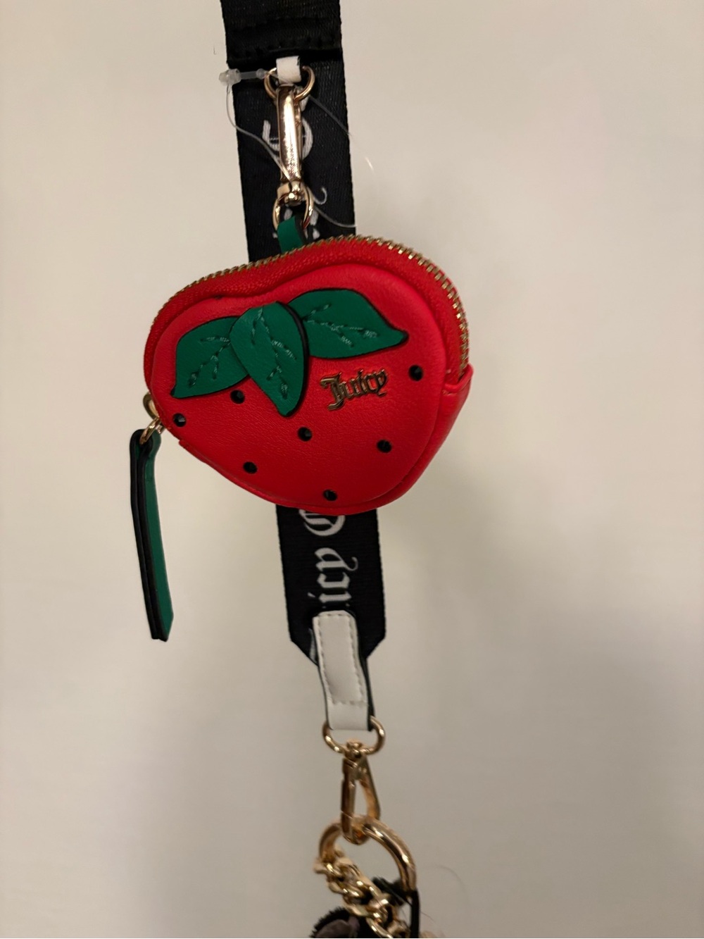 Juicy Couture Black & White Crossbody Bag with Red Strawberry Charm - Picture 2 of 5